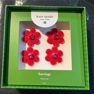 Kate Spade New York Red Flower Floral Linear Earrings Limited Edition NEW